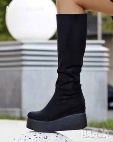 Велурени ботуши на платформа , снимка 3 - Дамски ботуши - 42914773