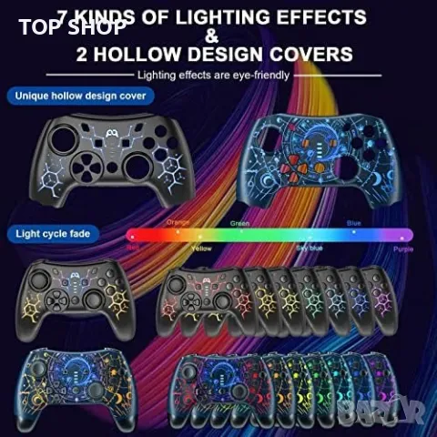 Нов Безжичен Про Контролер джойстик за PC, телефон iPhone, Android, Switch с LED и Турбо, снимка 8 - Аксесоари - 49509666
