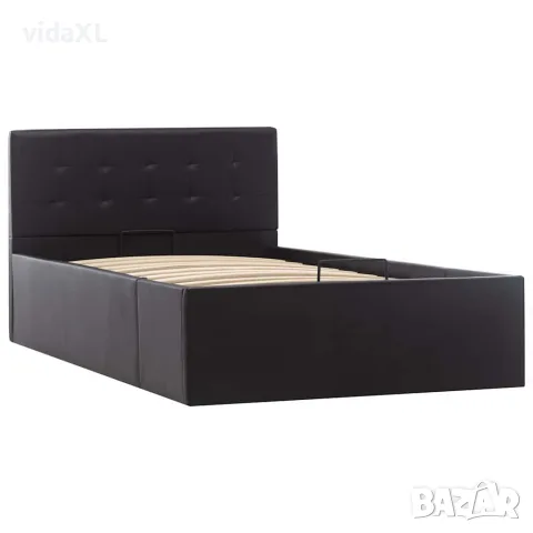 vidaXL Легло с повдигащ механизъм, черно, изкуствена кожа, 90x200 cм, снимка 4 - Спални и легла - 56146493