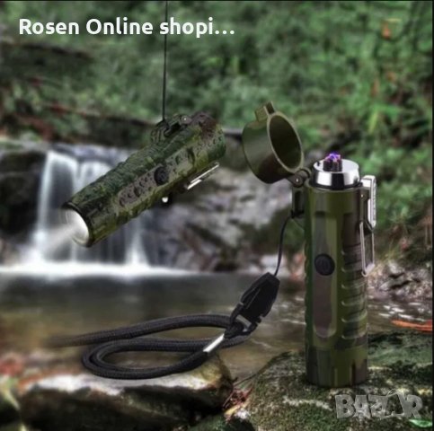 Плазмена запалка с фенерче,компас, водоустойчива и ветроустойчива, снимка 6 - Екипировка - 37913771
