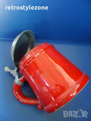 № 4587 стара порцеланова халба с метален капак   - размери - височина 12 см , диаметър 10,5 см, снимка 4 - Други ценни предмети - 39920320