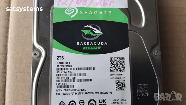 Хард диск Seagate Barracuda Compute ST2000DM008 2TB SATA 6.0Gb/s, снимка 3 - Твърди дискове - 56039454