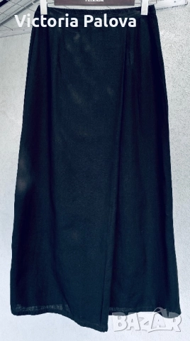 Черна права пола wrap, лен и памук, снимка 13 - Поли - 51640141