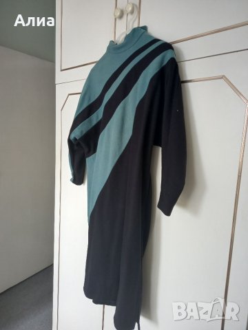 Зимна рокля в черно и морско зелено/синьо, снимка 2 - Рокли - 37126530