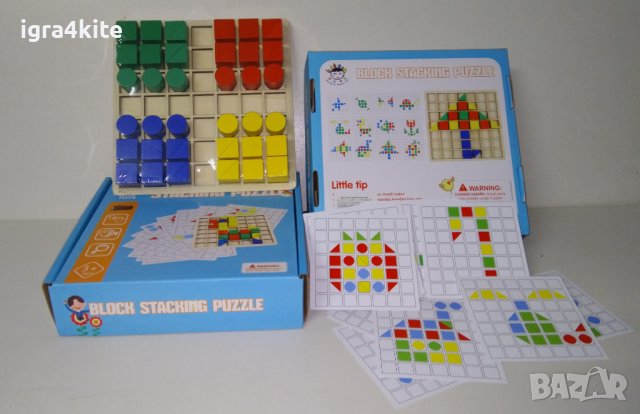 Дървена логическа мозайка, блокчета с табла и двустранни шаблони , снимка 6 - Образователни игри - 38832787