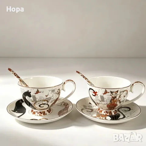 Чаши комплект с котки, снимка 2 - Чаши - 56521596
