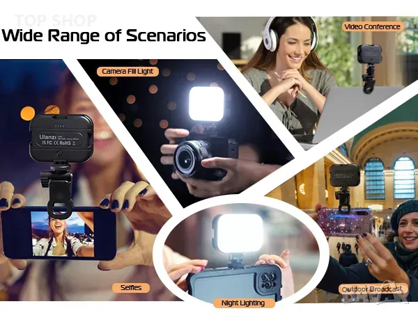 Ulanzi VL100X Двуцветна LED светлина за фото/видео/димиране 2500-6500К/2000mAh батерия, снимка 9 - Светкавици, студийно осветление - 49308573