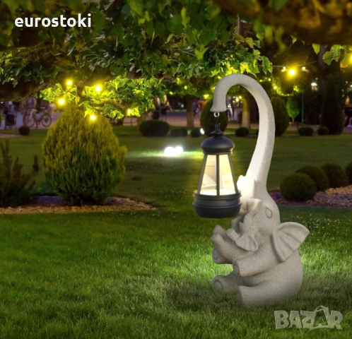 Декоративна статуя Слон със соларно фенерче, градинска фигурка от смола, декорация за дом/градина, снимка 6 - Градински мебели, декорация  - 52506790