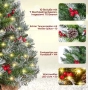 Изкуствена Коледна елха 92см със сняг, 50 светодиода, 10 горски плодове и 10 шишарки, снимка 3