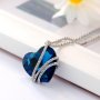 Дамско колие с висулка романтично чаровно синьо сърце кристал с посребрена верижка бижу верига мода , снимка 1 - Пръстени - 38380375
