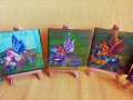 Малки рисувани картини с пеперуда и цветя със статив , снимка 5