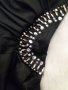 Вталена черна сатенена рокля, украсена със сребристи камъчета и кабси, снимка 2