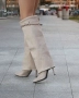 Ботуши на ток - бежов велур - KD100 , снимка 3