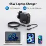 Нова Компактно HP лаптоп зарядно 65W GaN USB-C USB-A UK адаптер контакт, снимка 2