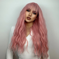 Вълнообразна розова перука с бретон, снимка 2 - Аксесоари за коса - 44695917