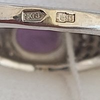 Руски златен  пръстен с естествен аметист и фианити, снимка 6 - Пръстени - 36751188