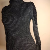 Дамско поло с дантела, ламе в цвят тъмно сиво / черно, снимка 3 - Блузи с дълъг ръкав и пуловери - 34520433