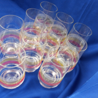 Ретро стъклени чаши за безалкохолно, цветни кантове – 10 бр, снимка 5 - Чаши - 44530284