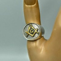 Масонски сребърен пръстен с 24 Карата позлата, масонски знаци, снимка 11 - Пръстени - 31590540