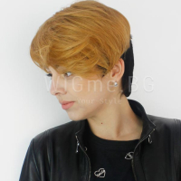 Къса перука от ЕСТЕСТВЕН косъм в русо и черно с бретон Регина, снимка 6 - Аксесоари за коса - 44616094