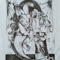 Kартина, "Змей и ябълка", худ. Кр.Тодоров-Кеца, 2012 г., снимка 1 - Картини - 42454226