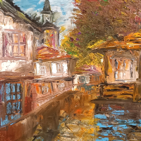 Рисувана, маслена картина "Мостът в Трявна", снимка 6 - Картини - 44812267