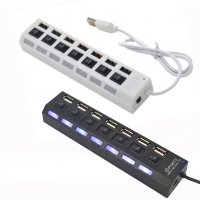 USB HUB 7-портов, с индивидуални ключета и светодиоди, снимка 1 - Клавиатури и мишки - 29245964