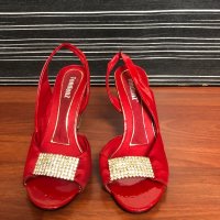 Червени елегантни обувки на ток с камъни Tendenz, снимка 2 - Дамски обувки на ток - 31873818