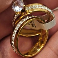 Стилен комплект от 2 броя пръстени с цирконии, снимка 1 - Пръстени - 44479669