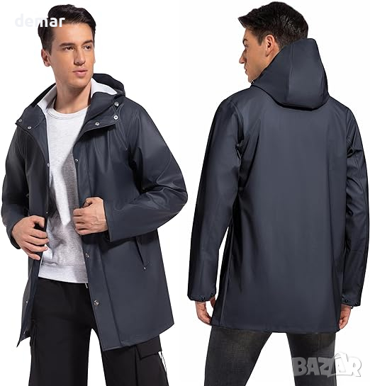 UNIQUEBELLA Дъждобран за мъже, водоустойчиво, ветроустойчиво яке за дъжд с качулка, черно, снимка 1