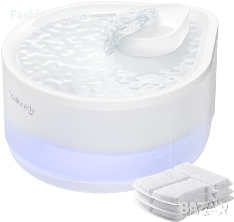 Нов FEELNEEDY Воден Фонтан за Котки 2.3L с LED и Активен Въглен, снимка 1