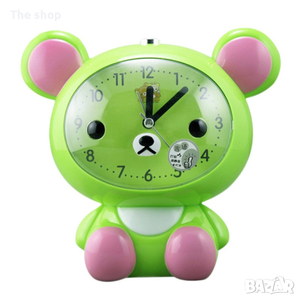 Детски настолен часовник със светлина и функция за будилник с батерии Мече (001) - 4 цвята, снимка 1
