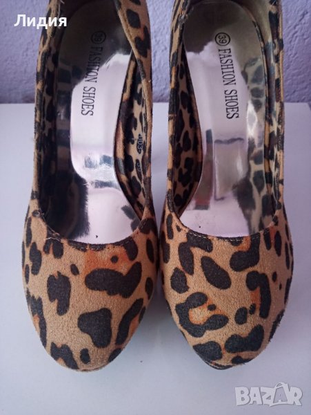 Леопардови дамски обувки на ток уникален стилен модел , снимка 1
