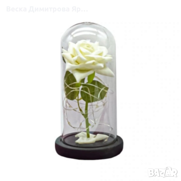Бяла роза под стъклен купол - Вечна елегантност, снимка 1