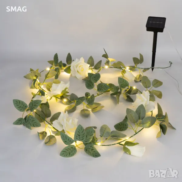 20 соларни вътрешни - външни LED лампички с цветя 1,9 м - топло бяло S_1243135, снимка 1