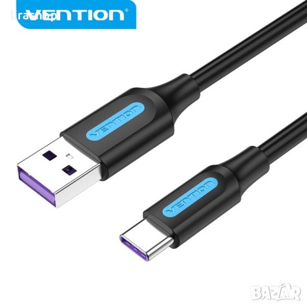 Кабел Vention USB 3.1 Type-C / USB 2.0 AM - 2.0M Black 5A Fast Charge, снимка 1