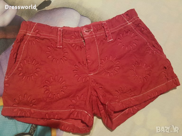 Червени къси панталони, рязана дантела 4 / 5 години, памук, снимка 1