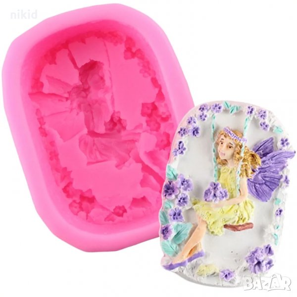 Момиче фея ангел на люлка дълбок силиконов молд форма калъф за фондан шоколад гипс сапун украса , снимка 1