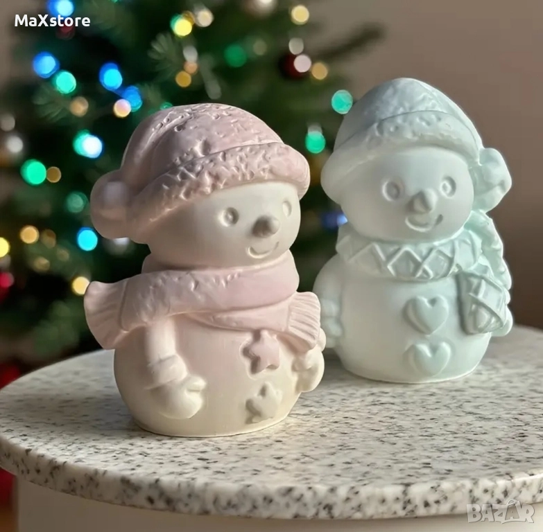 2 броя снежен човек комплект силиконов молд форма свещи гипс сапун смола шоколад , снимка 1