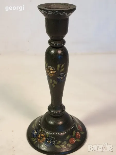 дървен свещник ръчноизрисуван 25/3, снимка 1