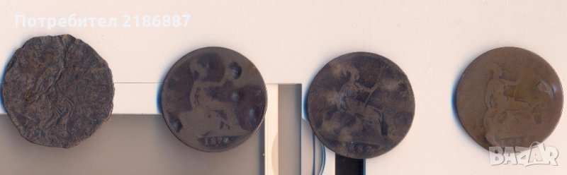 Великобритания лот от 4 броя по 1 пени 1876н, 1881, 1887 и пак 1887 година, снимка 1