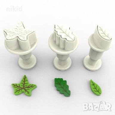 3 бр мини листо бръшлян листа пластмасови резци форми бутало резец форма пластмасови с релеф фондан, снимка 1