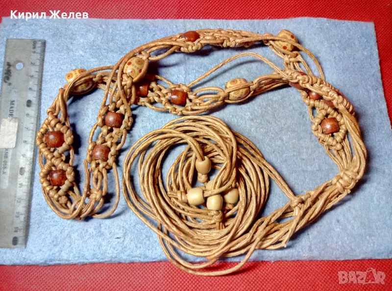 ВИНТИДЖ АРТ МОДЕЛ РЪЧНО ПЛЕТЕН КОЖЕН ДАМСКИ КОЛАН с ЕЛЕМЕНТИ от ДЪРВО 47557, снимка 1