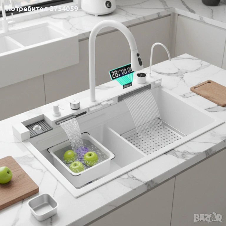 Умна кухненска мивка с изтеглящ се кран – LED дисплей, водопад, филтрирана вода и пълен комплект за , снимка 1