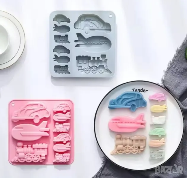 Кола Автомобил Самолет Влак силиконов молд форма фондан шоколад гипс декор, снимка 1