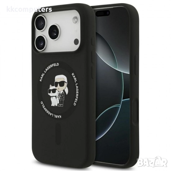 Оригинален кейс Karl Lagerfeld Silicone Double Heads And Circle MagSafe, За iPhone 17 Pro (6.3), Чер, снимка 1