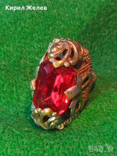 СТАРИНЕН МАЙСТОРСКИ СКЪПОЦЕНЕН АР НУВО ПОСРЕБРЕН ПРЪСТЕН с ГОЛЯМ ЮВЕЛИРНО ФАСЕТИРАН ГРАНАТ 37140, снимка 1