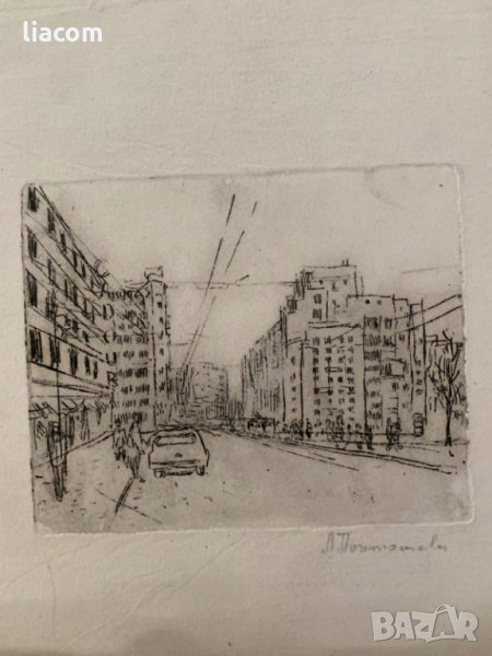 ЛЮДМИЛА ПОПТОШЕВА ранна работа офорт градски пейзаж, снимка 1