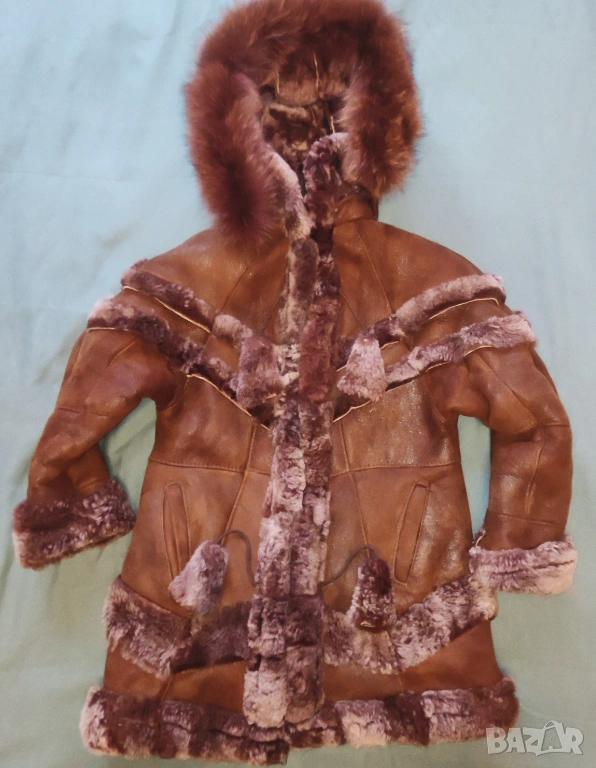 Детско Палто агнешка кожа и лисица с цип уникално ръчна изработка , снимка 1