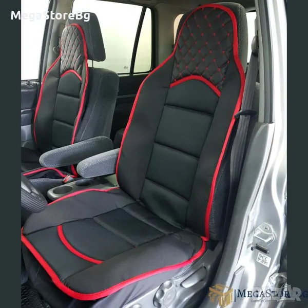 Комплект универсални калъфи за предни седалки - 2бр/к-т - черно с червено, снимка 1